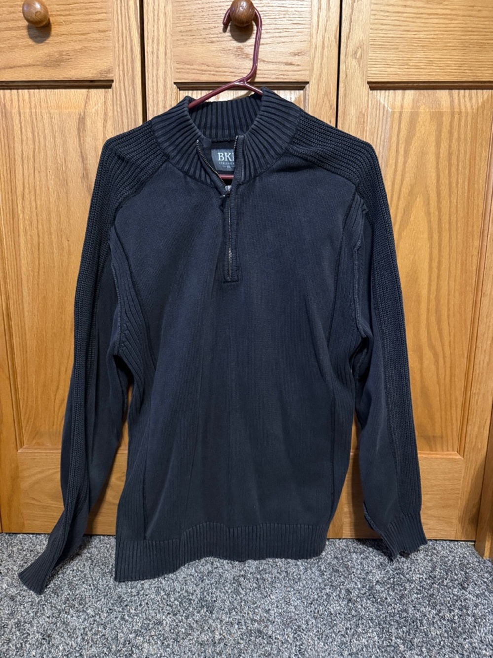 BKE Men's Navy/Black Vintage Wash  Half-Zip Sweater Pullover